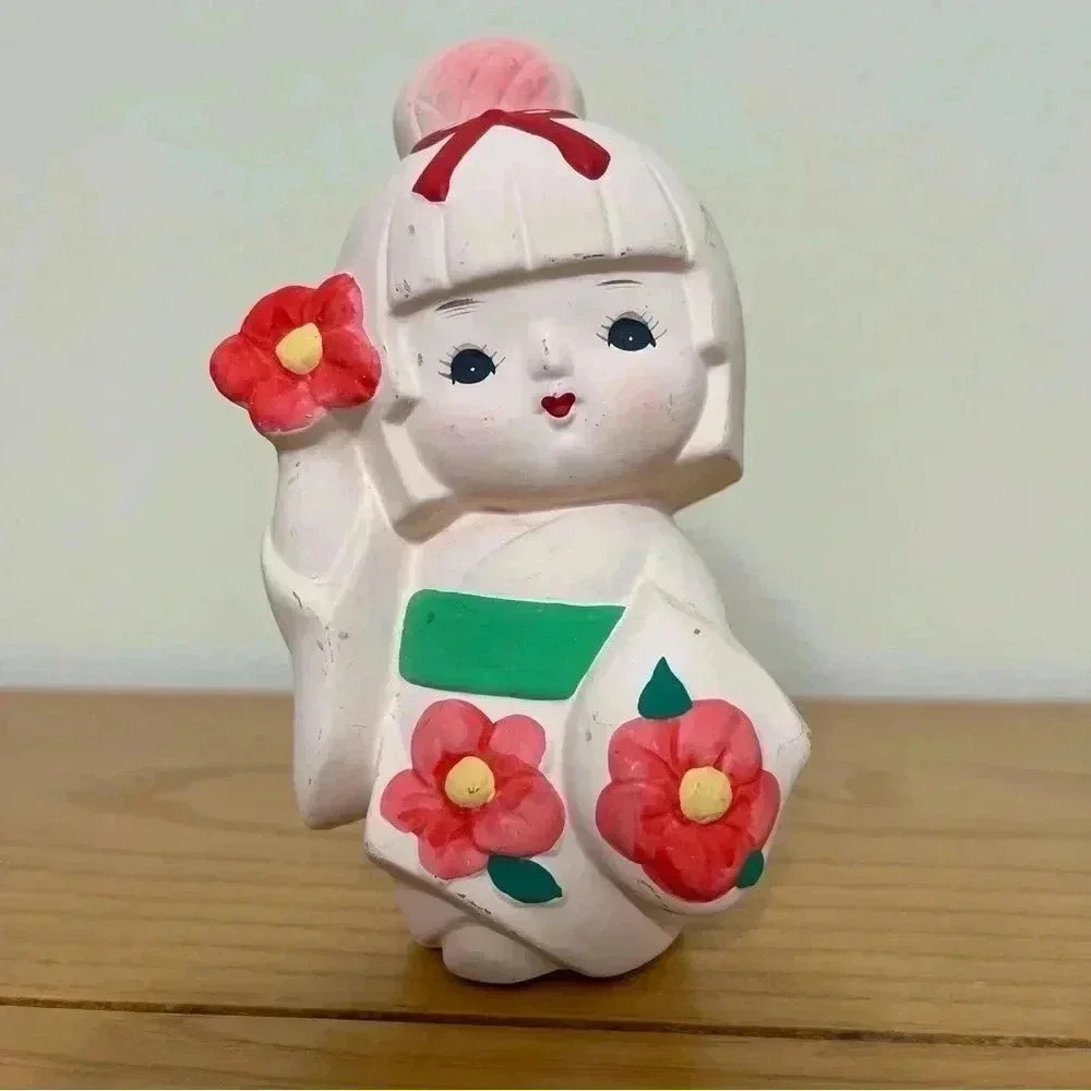Toyo Geisha Kimono Girl Figurine Vintage 5.5in Bisque Vintage 60s 70s Japan - Picture 2 of 7
